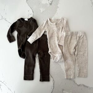 Set of 2 - Jamie Kay - 0-3 Months - Matching Onesies & Leggings - Purple & Brown